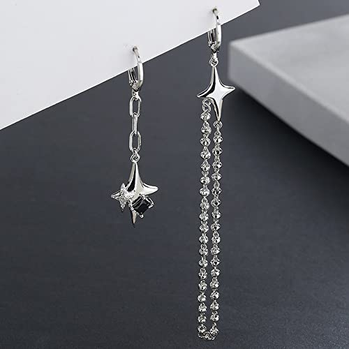 Cross Star Dangling Hoop Earrings for Women Sterling Silver Plated Crystal Cubic Zirconia Tiny beaded ball Chain Link Dangle Drop Charm Huggie Hoops Asymmetrical Tassel Earring Dainty Jewelry Gifts Hypoallergenic