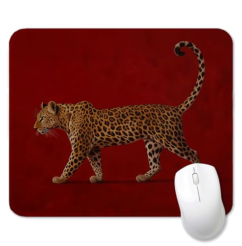 Vintage Red Leopard Mouse Pad for Desk, Trendy Funky Cheetah Print Mousepads with Anti-Slip Rubber Base for Computer Laptop Home Office Desk Accessories, 9.5x7.9 Inch - color: Square mouse pad-red leopard