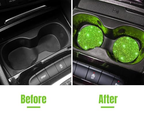ToBeQueen Green Car Cup Coasters, 4 Pack Crystal Rhinestone Diamond Bling Car Coasters Universal Anti-Slip Shockproof Car Cup Holder Coaster Auto Interior Accessories for Women Girl, Grass Green - color: J-grass Green