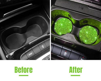 ToBeQueen Green Car Cup Coasters, 4 Pack Crystal Rhinestone Diamond Bling Car Coasters Universal Anti-Slip Shockproof Car Cup Holder Coaster Auto Interior Accessories for Women Girl, Grass Green - color: J-grass Green