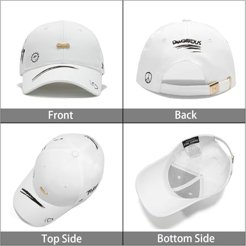 Baseball Cap for Women Men - Adjustable Size Hat - color: White
