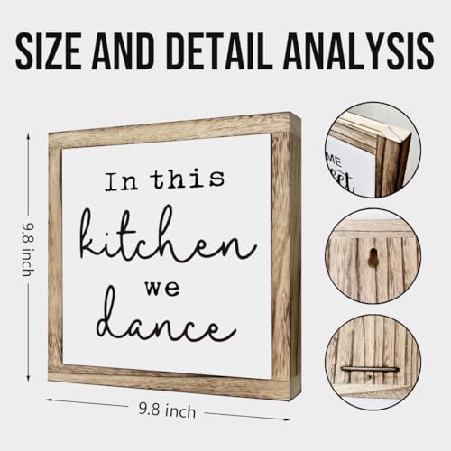 Farmhouse Home Decor, In This Kitchen We Dance Sign, Kitchen Decor for Shelf, Inspirational Wood Sign, Kitchen Table Desk Sign, Housewarming Gift, Wooden Plaques Box Signs, 9.8 * 9.8 Inch - color: Home 16