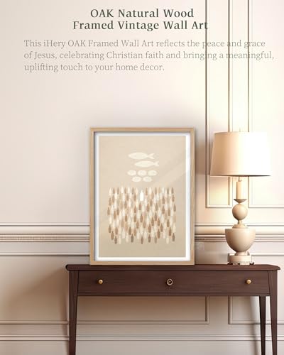 iHery 12x16in Jesus Feeds the 5000 Framed Christian Wall Art - color: OAK Framed Feeds the 5000, size: 16"L x 12"W