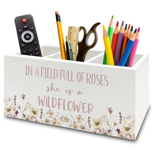 Wildflower Nursery Decor Pen Pencil Holder Organizer for Desk, Girl Nursery Decor, in a Field Full of Roses She Is a Wildflower Wooden Box Sign for Girly Room Bedroom Desk Tabletop Decorations - color: colour 10