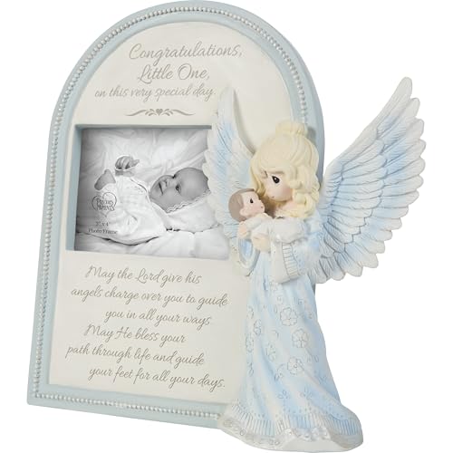 Precious Moments Baptism Picture Frame | May God Send His Angels To Watch You And Guide You Resin/Glass Photo Frame | Baptism Gift | Baby Gift | 3" x 4" Photo