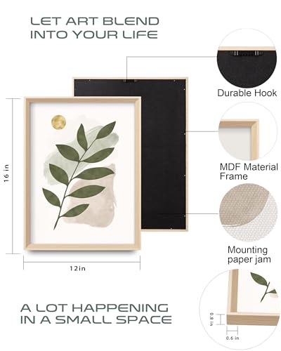 HesenDot Sage Green Framed Wall Art Set of 3,12x16IN High Wood Frame Design - color: High Frame Abstract Sage Green
