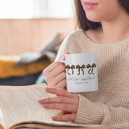 Preppy Coquette Bow Christian Mug, Trendy Leopard Bow Girly Coffee Mug Ceramic, Bible Verse Coffee Mug, Not Lucky Simply Blessed Mug Christian Gifts for Women - color: bless