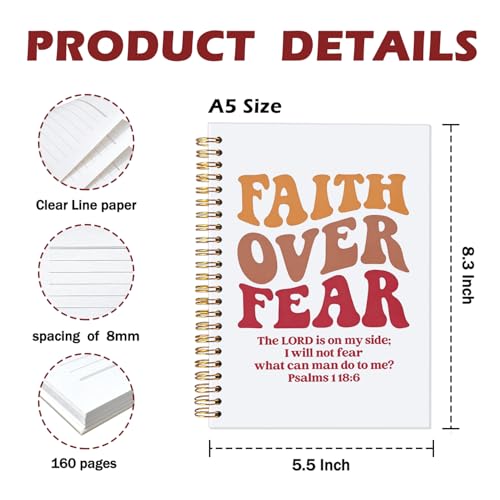 CFFJLHN Faith Over Fear Christian Notebook, Bible Journal, Prayer Journal for Women & Men, Church Notes Journal, Scripture Hardcover Spiral Notebook 5.5x8.3in - color: 15
