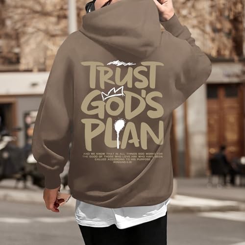 Christian Hoodies for Men Jesus Hoodie Religious God Sweatshirts Faith Bible Verse Sweatshirt Inspirational Pullover - color: Coffee, size: X-Large