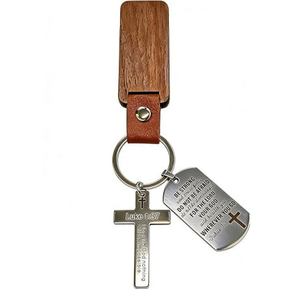Bible Verse Keychain, Christian Keychain for Men, Mens Key Chain with Wood Plaque, Religious Cross Keyring Inspirational Jesus Gifts for Car Accessories