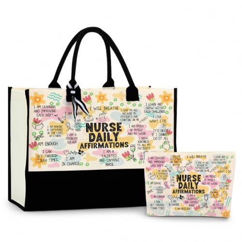 jeilink Inspirational Religious Gifts Boss Mom Birthday Christmas Tote Bag Canvas Reusable Grocery Beach Tote Black Pink - color: Nurse Affirmations 1707