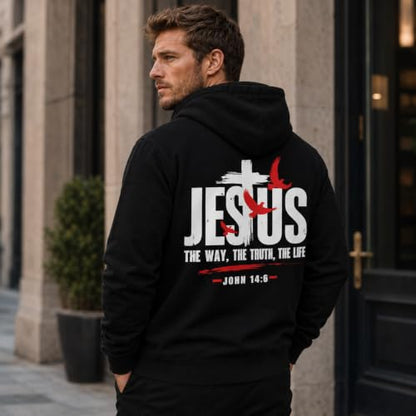 Jesus Sweatshirt For Men The Way The Truth The Life Christian Faith Hoodie - color: Black3, size: XX-Large