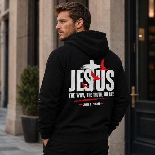 Jesus Sweatshirt For Men The Way The Truth The Life Christian Faith Hoodie - color: Black3, size: Small