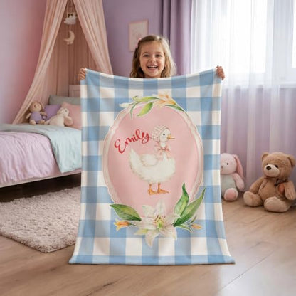 Personalized Goose Baby Blanket, Blue Gingham Nursery Throw Gift - color: #Ver2