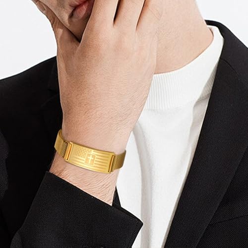 DuoDiner Cross Bracelet for Men Gifts Christian Confirmation Baptism Gifts - color: Gold, size: Flag Cross-Joshua 1:9