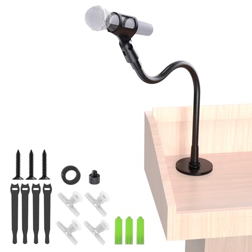 19-Inch Gooseneck Mic Stand, Podium Microphone Holder with Flange Mount - size: 19" Gooseneck + Flange Mount