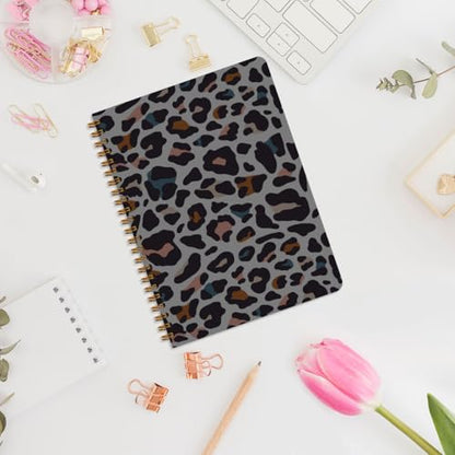 Trendy Leopard Print Spiral Notebook, Black Leopard Print Journal Notebook - color: Black Leopard Skin