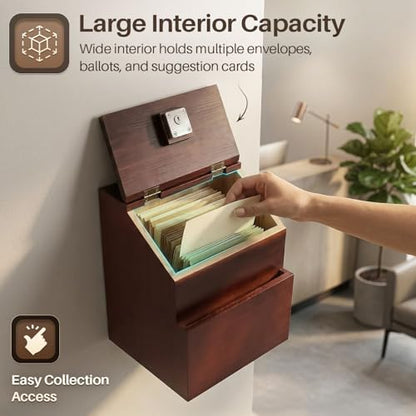 Flexzion Wooden Suggestion Box with Lock and Slot, Lockable Ballot Box