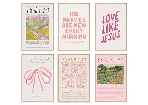 6Pcs Christian Wall Art Pink Bible Verse Scripture Wall Decor Unframed - size: 8x10 in posters