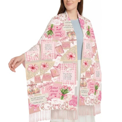 The Virgin Mary Bible Verse Shawls for Women, Catholic Christian Blanket Scarf Gifts or Mom Teacher Christmas - color: Pink