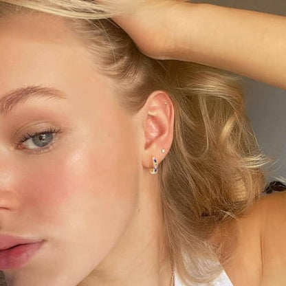 14K Gold Huggie Earrings for Women Silver Huggie Hoop Earrings Cubic Zirconia Huggie Earrings Stud Earrings Lightweight Dainty Hypoallergenic Earrings Jewelry Gifts - color: Gold Rainbow CZ Huggies