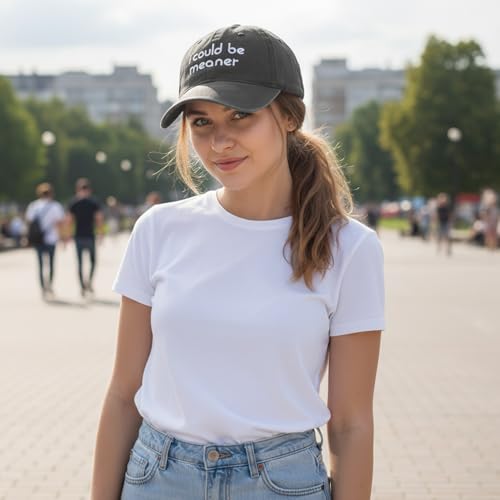 Funny Vintage Baseball Cap, Adjustable Cotton Embroidered Hat for Men Women, Retro Humor Gift Trucker Caps - color: I Could Be Meaner - Black