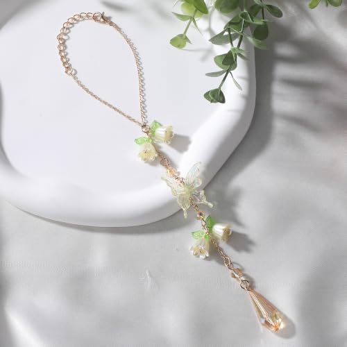 Butterfly Flower Car Rearview Mirror Charm Yellow Lily of Valley - color: Yellow - Butterfly