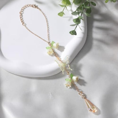 Butterfly Flower Car Rearview Mirror Charm Yellow Lily of Valley - color: Yellow - Butterfly