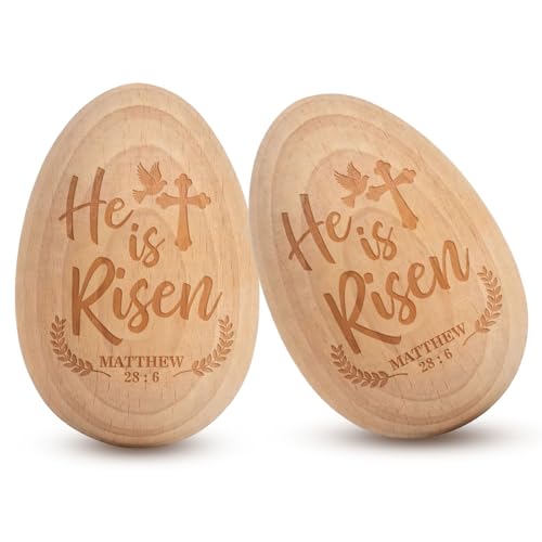 He is Risen Easter Eggs Decor, 2 Pack Wooden Resurrection Eggs Basket Stuffers for Religious Easter Gift, Christian Basket Filler Easter Decorations for Home Table