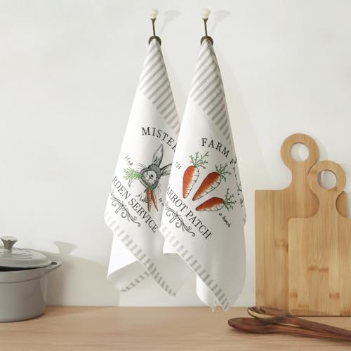 MelonBoat Easter Kitchen Towels Set of 2, Easter Bunny Carrot Patch Decorative Dish Towels, 18x28 Inch Happy Easter Hand Towels, Cute Happy Spring Hand Drying Tea Towels for Home Bathroom Kitchen
