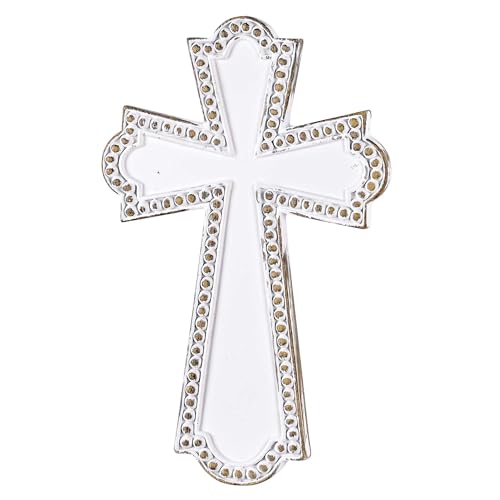 Dicksons Distressed Cross, White Wash/Brown 6.75 x 4.25 Inch Resin Wall Art Plaque