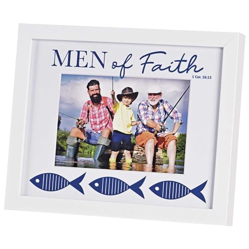 Dicksons FRMWDW-108-41 Men Of Faith - 1 Corinthians 16:13-11 x 9 Inch Blue and White Mdf Wood and Glass Wall or Tabletop Photo Frame