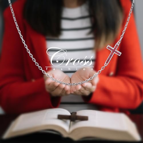 DAOCHONG S925 Sterling Silver Sideways Cross Choker Necklace 14+4 Inch - color: Silver-Created Opal