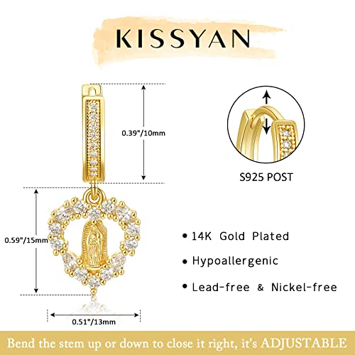 KissYan 14K Gold Plated Huggie Earrings for Women, S925 Sterling Silver Small CZ Cross Hoop Dangle Drop Earrings, Hypoallergenic Dainty Handmade Jewelry - style: Virgin Mary
