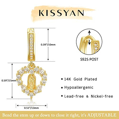 KissYan 14K Gold Plated Huggie Earrings for Women, S925 Sterling Silver Small CZ Cross Hoop Dangle Drop Earrings, Hypoallergenic Dainty Handmade Jewelry - style: Virgin Mary