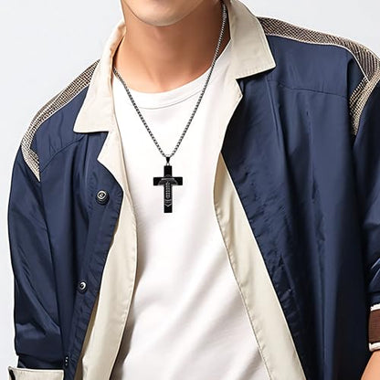 Football Cross Necklace, Black Cross Necklace for Dad Son Grandson - style: Always remember