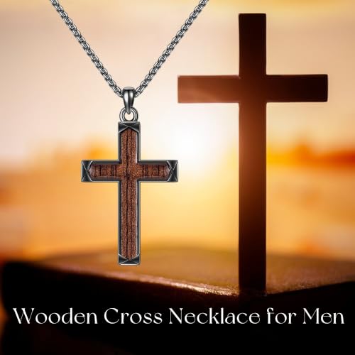 Cross Necklace Origami/Wooden/Caravaca/Faith Pendant Necklace Christian Religious Catholic Cross Jewelry Gift for Women Men - color: Black Wood Cross