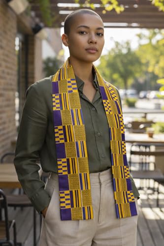 Dupsie's Kente African Print Stole – Made in Africa Black History Month Sash for Church, Choir, School & Cultural Events - color: Purple and Gold