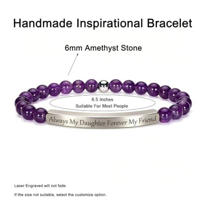 Amethyst Christian Bracelet for Women, 18K Gold Plated Bible Verse Jewelry, Inspirational Religious Faith Gift, Scripture Jewelry for Encouragement & Strength - color: ALWAYS MY DAUGHTER FOREVER MY FRIEND-Amethyst Silver
