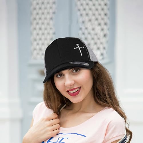 Christian Hats for Men Women,Jesus 3 Nail Cross Hat Christian Religious Gifts for Birthday/Christmas,Black and Silver - color: 04.black-white