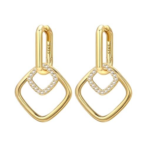 925 Sterling Silver Hoop Earrings Drop Dangle Earrings for Women Hypoallergenic Earring Trendy Huggie Earring Cute Graduation Birthday Gifts Jewelry for Women - color: French square earrings