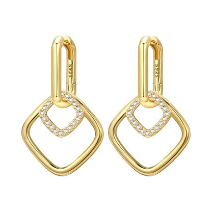 925 Sterling Silver Hoop Earrings Drop Dangle Earrings for Women Hypoallergenic Earring Trendy Huggie Earring Cute Graduation Birthday Gifts Jewelry for Women - color: French square earrings