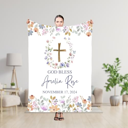 Personalized Christening Keepsake For Girl, Custom God Bless Christian Blanket, Infant Dedication Blanket, Catholic Communion Quilt, Christening Coverlet, From Godmother Throw, Baptism Idea Blankets, - color: #Ver5