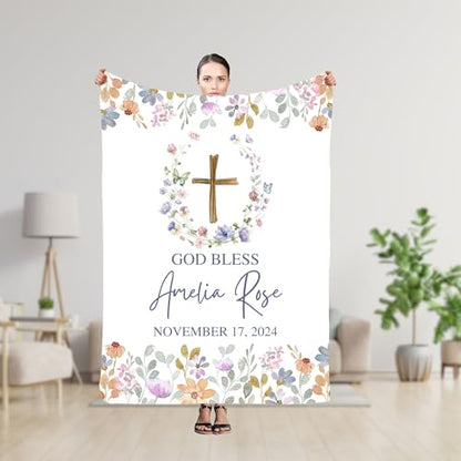 Personalized Christening Keepsake For Girl, Custom God Bless Christian Blanket, Infant Dedication Blanket, Catholic Communion Quilt, Christening Coverlet, From Godmother Throw, Baptism Idea Blankets, - color: #Ver5