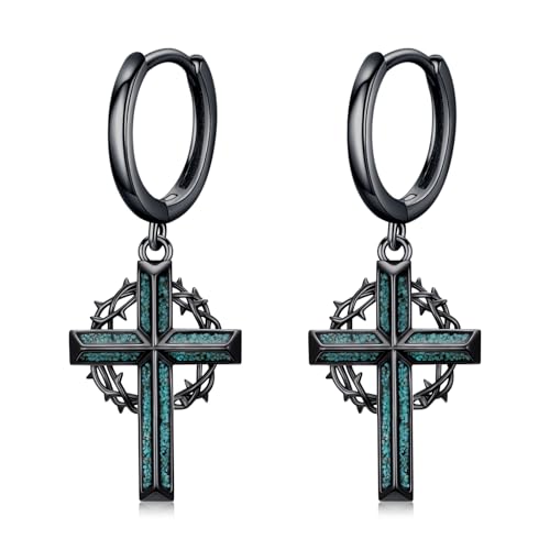 Black Dangle Drop Earrings 925 Sterling Silver Turquoise Earrings Jewelry Gifts for Women Men - style: Cross-Crown of Thorns