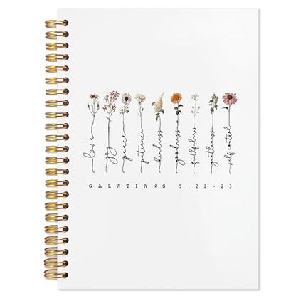 White Christian Journaling Notebook, Galatians 5:22-23 Bible Notebooks for Note Taking, Scripture Journals for Writing, Prayer Journal for Woman, Religious Spiral Notebook 5.5x8.3 Inch - color: 5:22-23 white