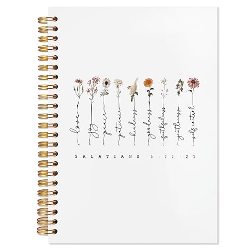 White Christian Journaling Notebook, Galatians 5:22-23 Bible Notebooks for Note Taking, Scripture Journals for Writing, Prayer Journal for Woman, Religious Spiral Notebook 5.5x8.3 Inch - color: 5:22-23 white