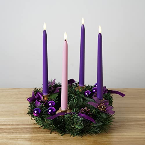 Stmarry Flameless Advent Candles, Set of 4 - Flickering LED Flame, 11 Inch Taper Candlesticks, Remote Controlled, Purple and Pink for Christmas Wreath - color: Purple and Pink