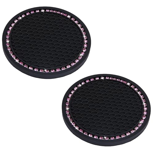 BFXM 2 PCS Bling Cup Holder Coasters for Car 2.75 inch (Pink Diamond) - color: Black+bling Pink