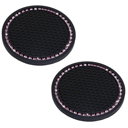 BFXM 2 PCS Bling Cup Holder Coasters for Car 2.75 inch (Pink Diamond) - color: Black+bling Pink